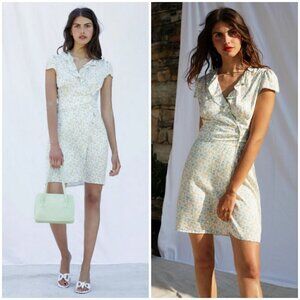 💕ROUJE💕 Flore Dress ~ 100% Viscose Romance Ecru Floral Print 34 EU